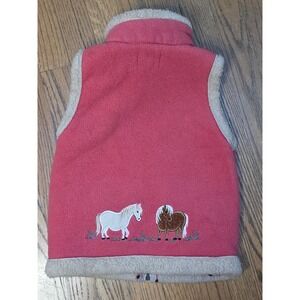Shire Classics Girls Red/Pink Fleece Horse Embroidery Sherpa Trim Vest Size M